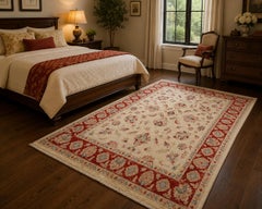 Hand-Knotted Cream Ziegler Floral Oriental Rug, Decorative Wool Carpet Rug Sale