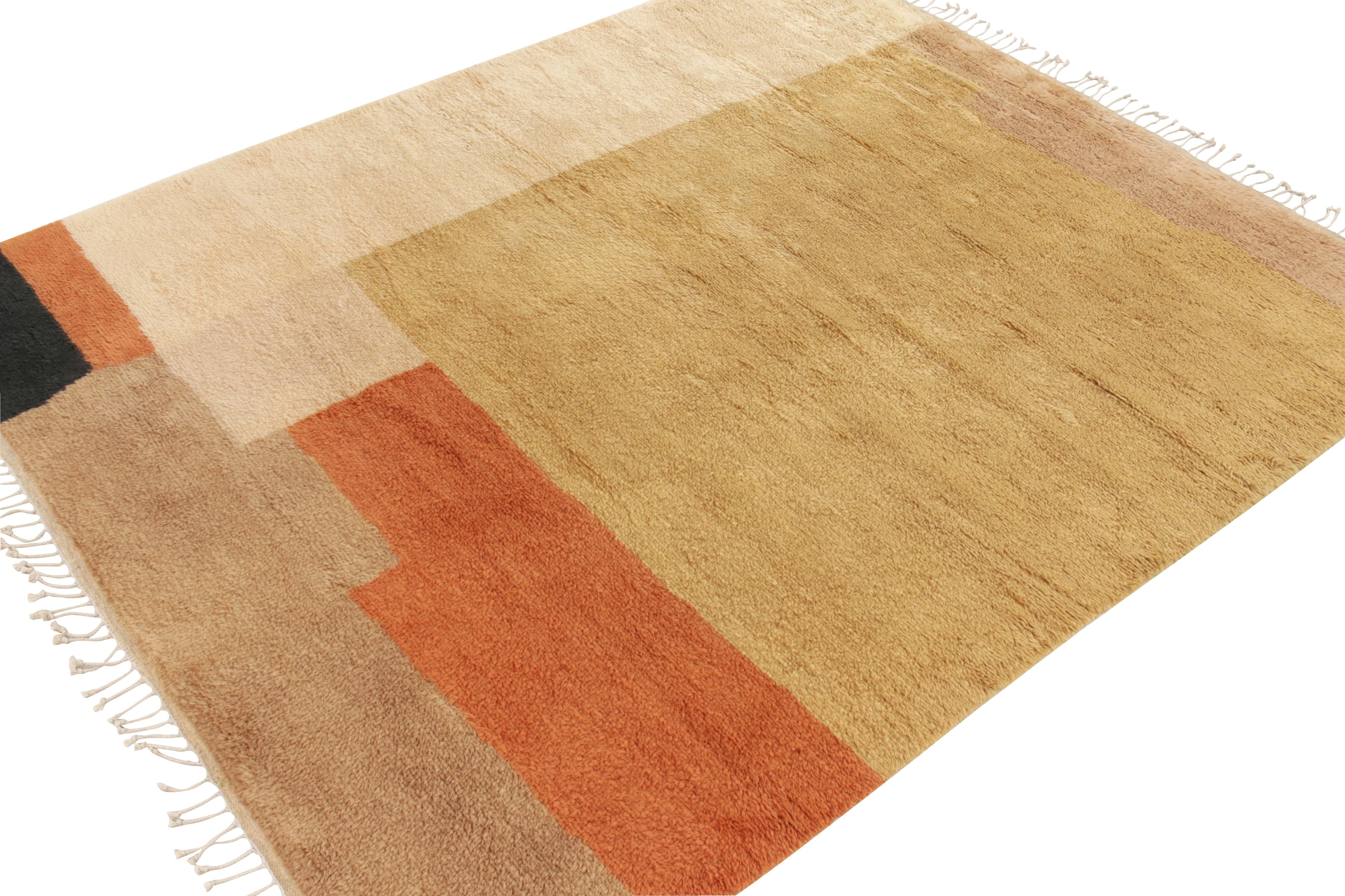 Handgeknüpfter Teppich & Kelim-Teppich im Art-déco-Stil in Beige, Gold mit geometrischem Muster (Art déco) im Angebot