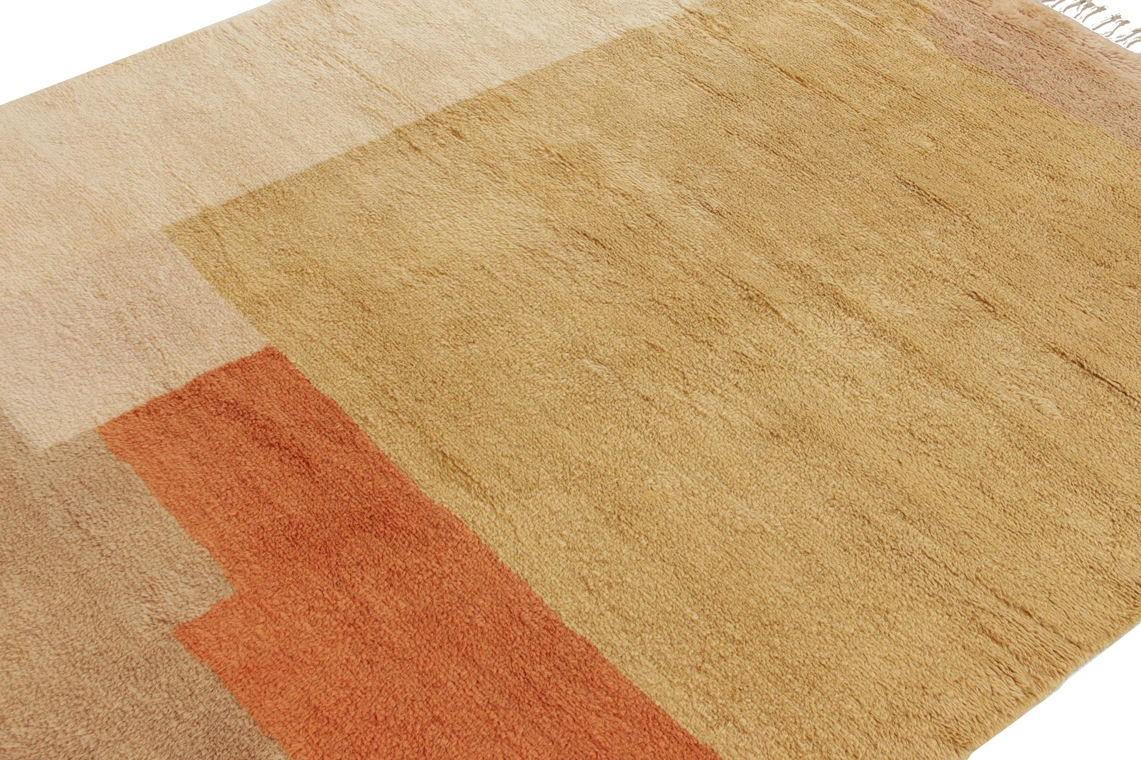 Handgeknüpfter Teppich & Kelim-Teppich im Art-déco-Stil in Beige, Gold mit geometrischem Muster (Indisch) im Angebot