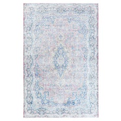 Hand Knotted, Dark Pink Vintage Persian Kerman Distressed Look Worn Wool Rug