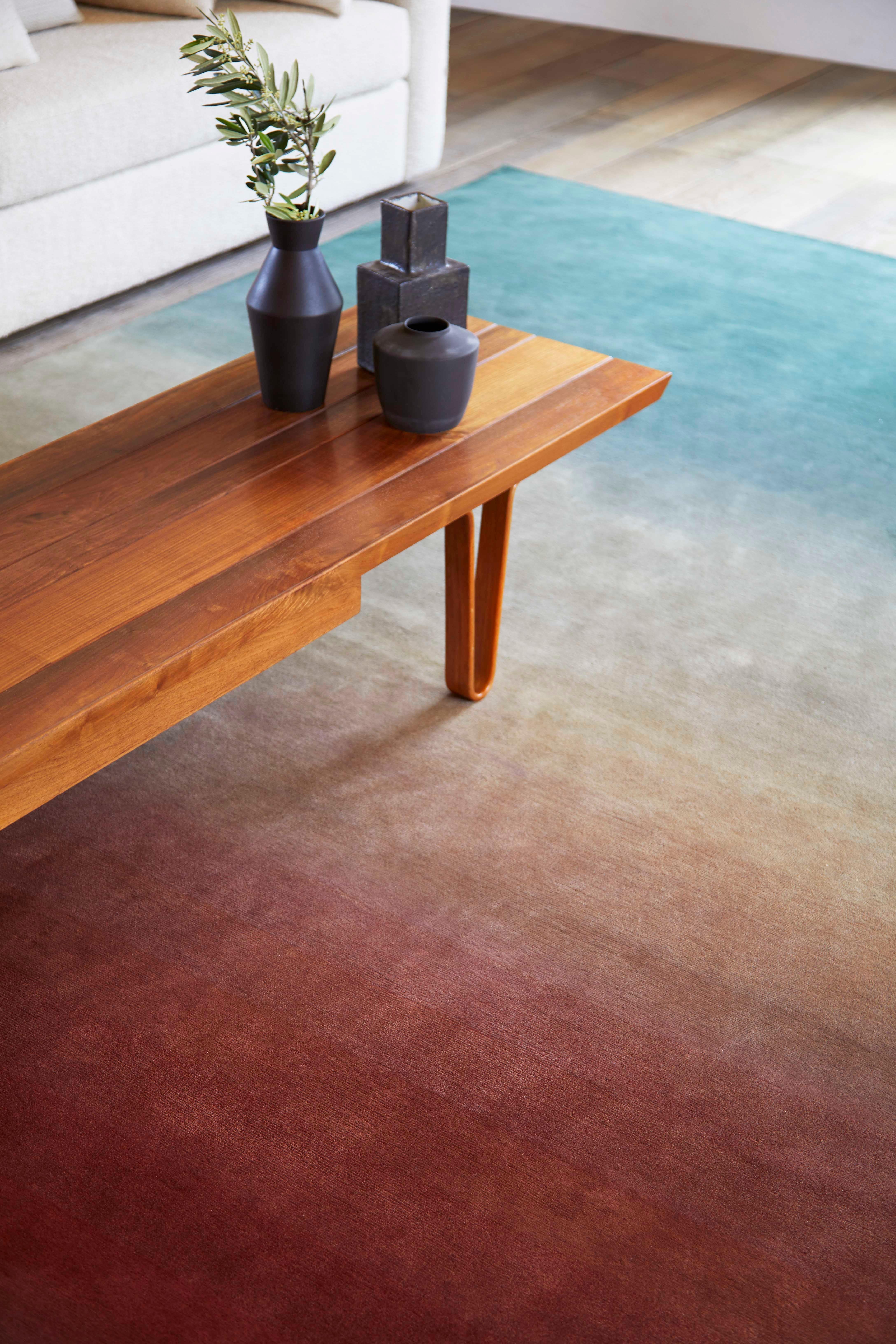 Hand-Knotted Hand Knotted Degradé Small Wool Rug in Petrol-Wine by Patricia Urquiola For Sale
