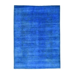 Hand Knotted Denim Blue Peshawar Overdyed Pure Wool Rug