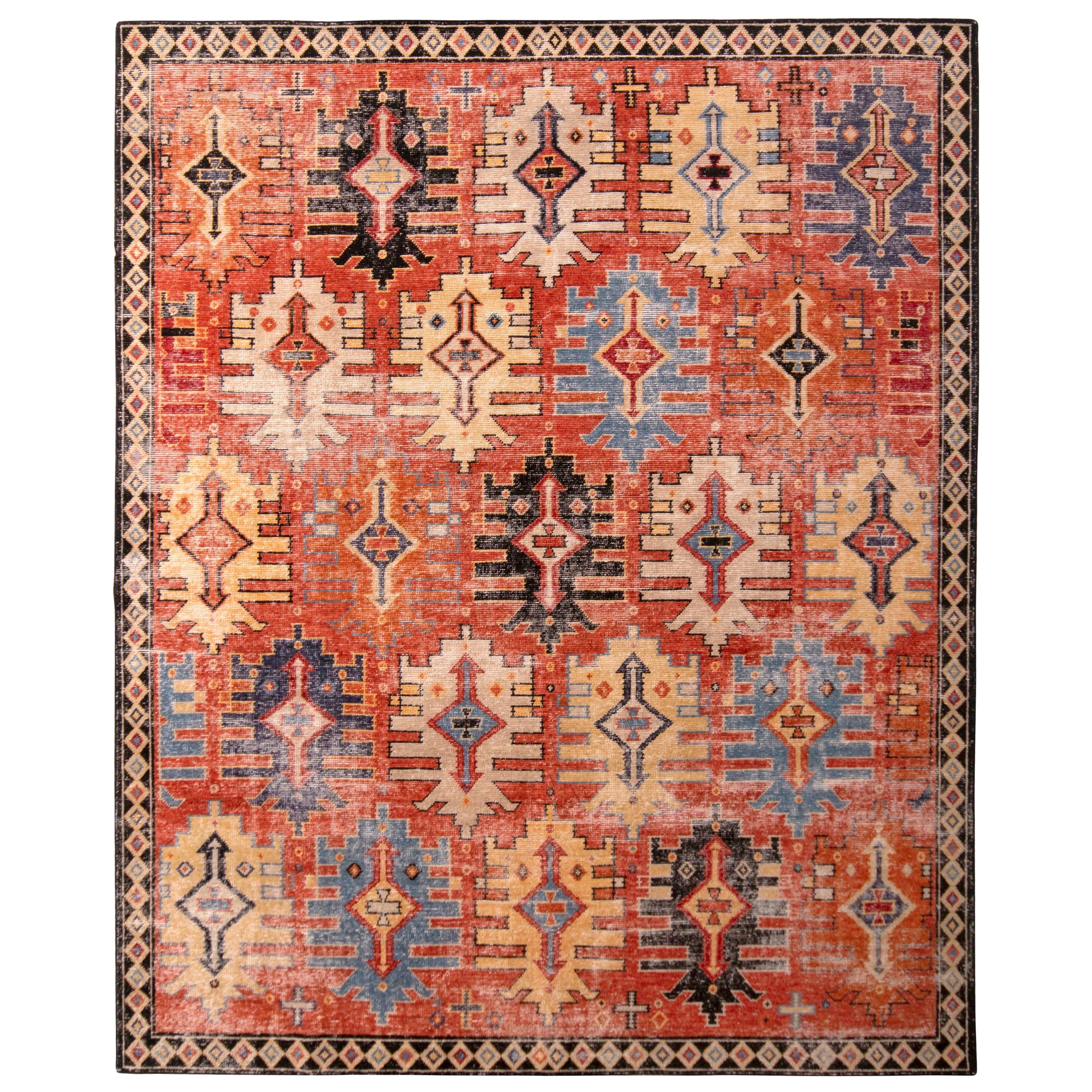 Rug & Kilim's Hand Knotted Distressed Classic Rug Rust Red Tribal Pattern For Sale