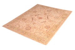 Hand Knotted Distressed Floral Rug Beige Pink Classic Pattern by Rug & Kilim