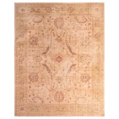 Hand Knotted Distressed Floral Rug Beige Pink Classic Pattern by Rug & Kilim