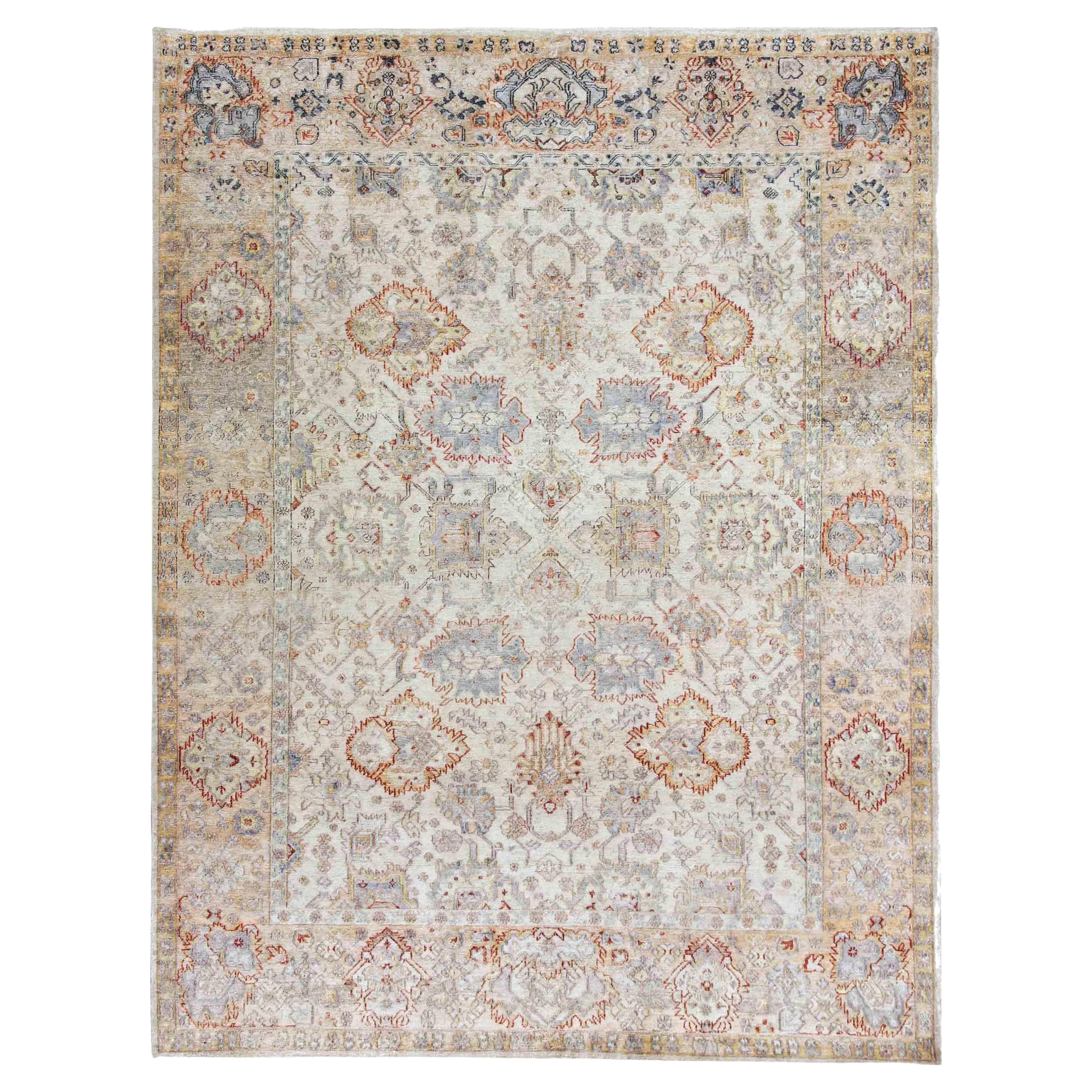 Hand Knotted Distressed Silk Rug For Sale