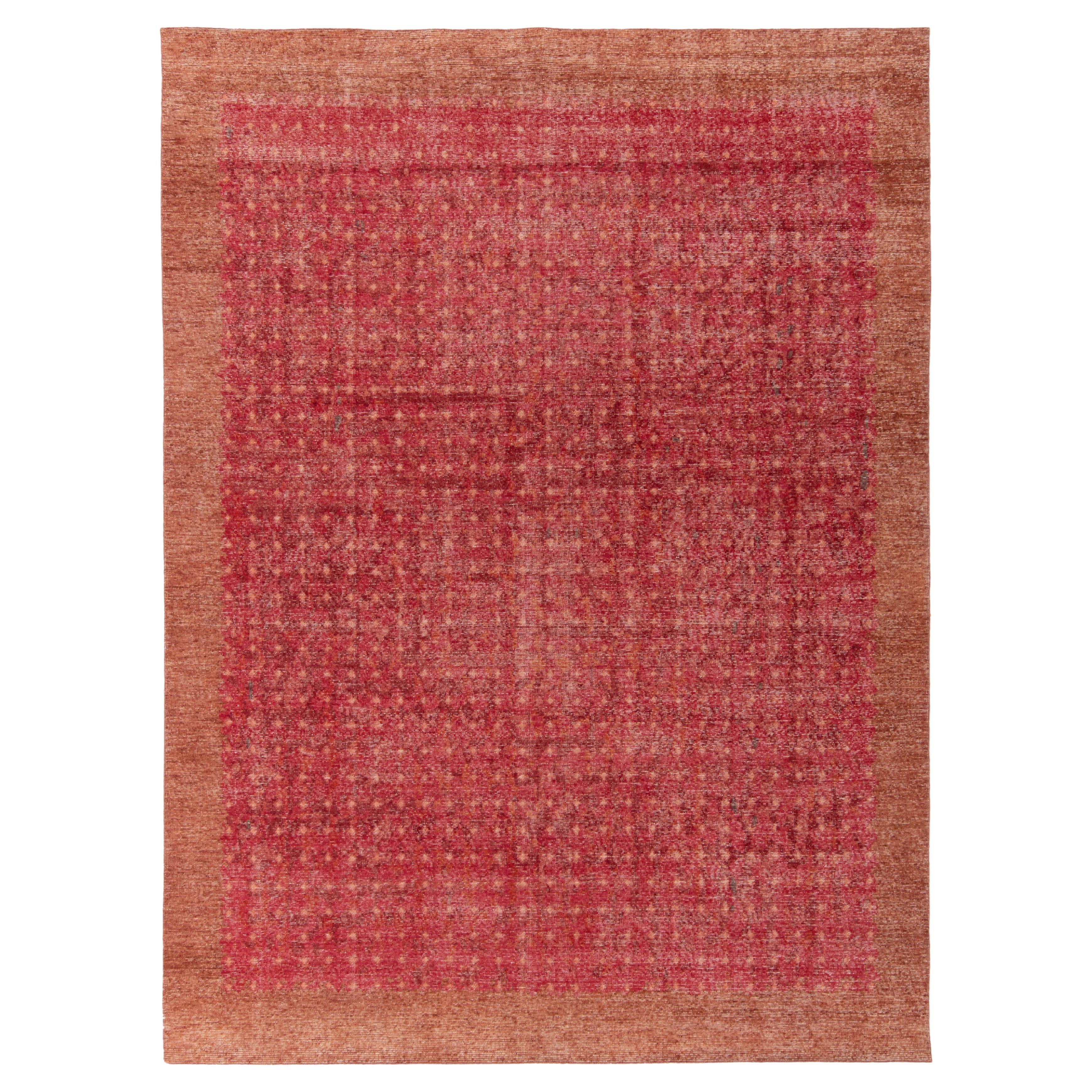 Rug & Kilim's Hand-Knotted Distressed Style Modern Rug in Red and Brown For Sale