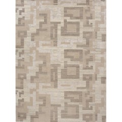 Luxury Modern Hand-Knotted Elemental Natural Block Frost 12x16 Rug