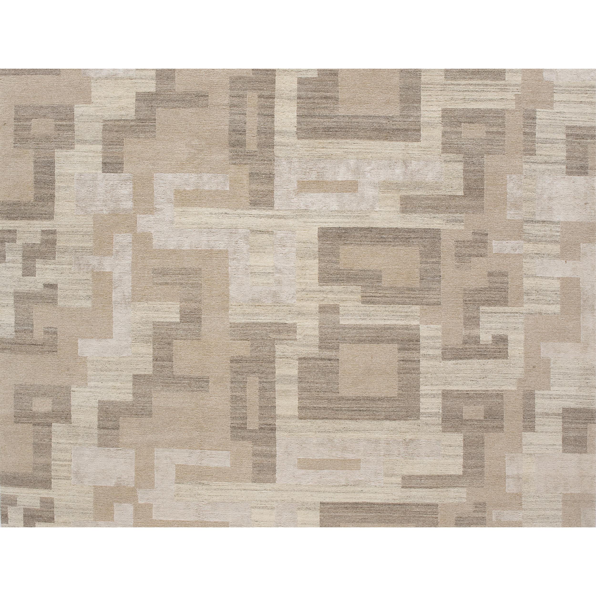 Contemporary Luxury Modern Hand-Knotted Elemental Natural Block Frost 12x16 Rug For Sale