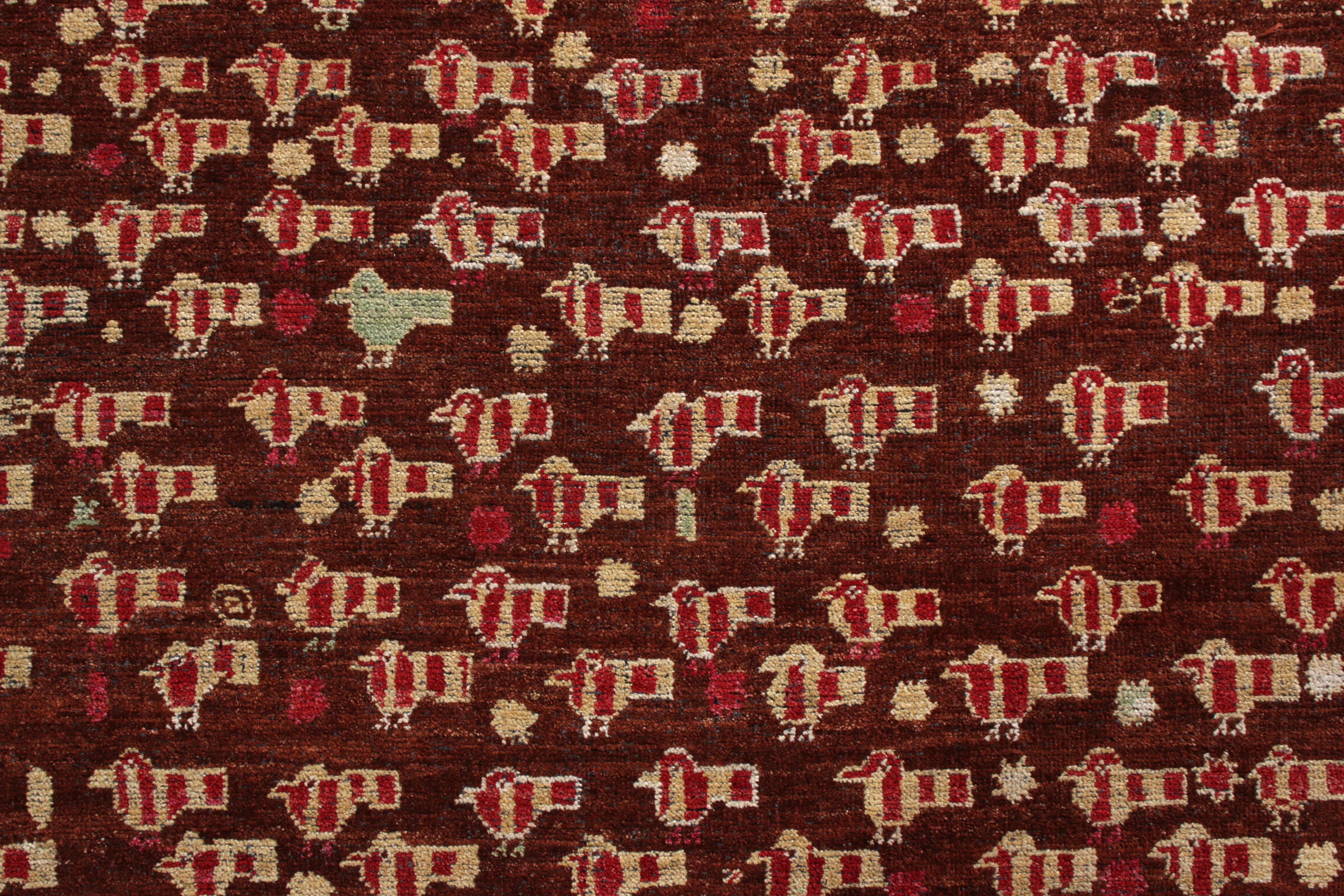 Modern Hand-Knotted Ersari Style Rug in Red and Brown Tribal Pattern by Rug & Kilim For Sale