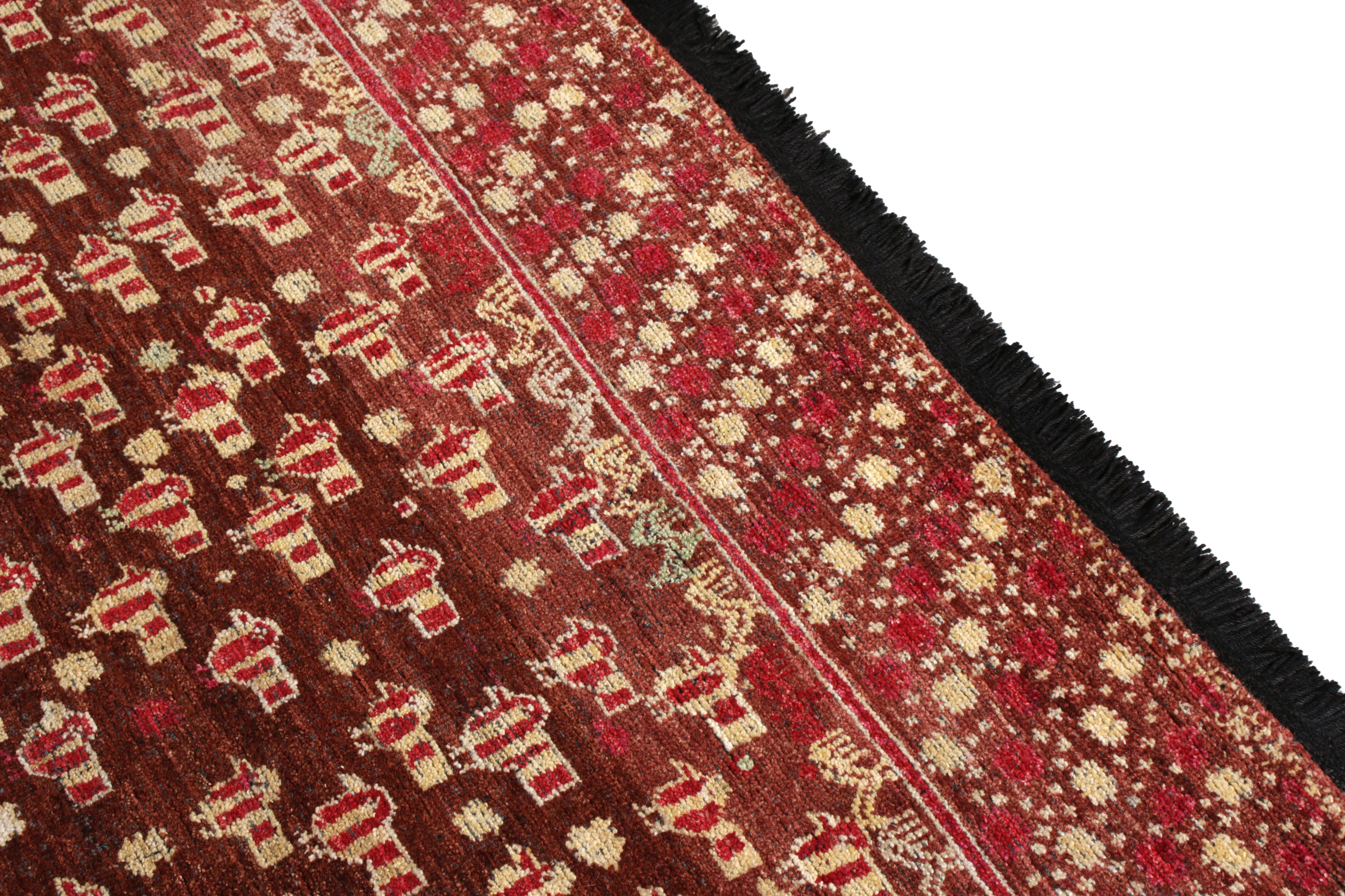 Indian Hand-Knotted Ersari Style Rug in Red and Brown Tribal Pattern by Rug & Kilim For Sale