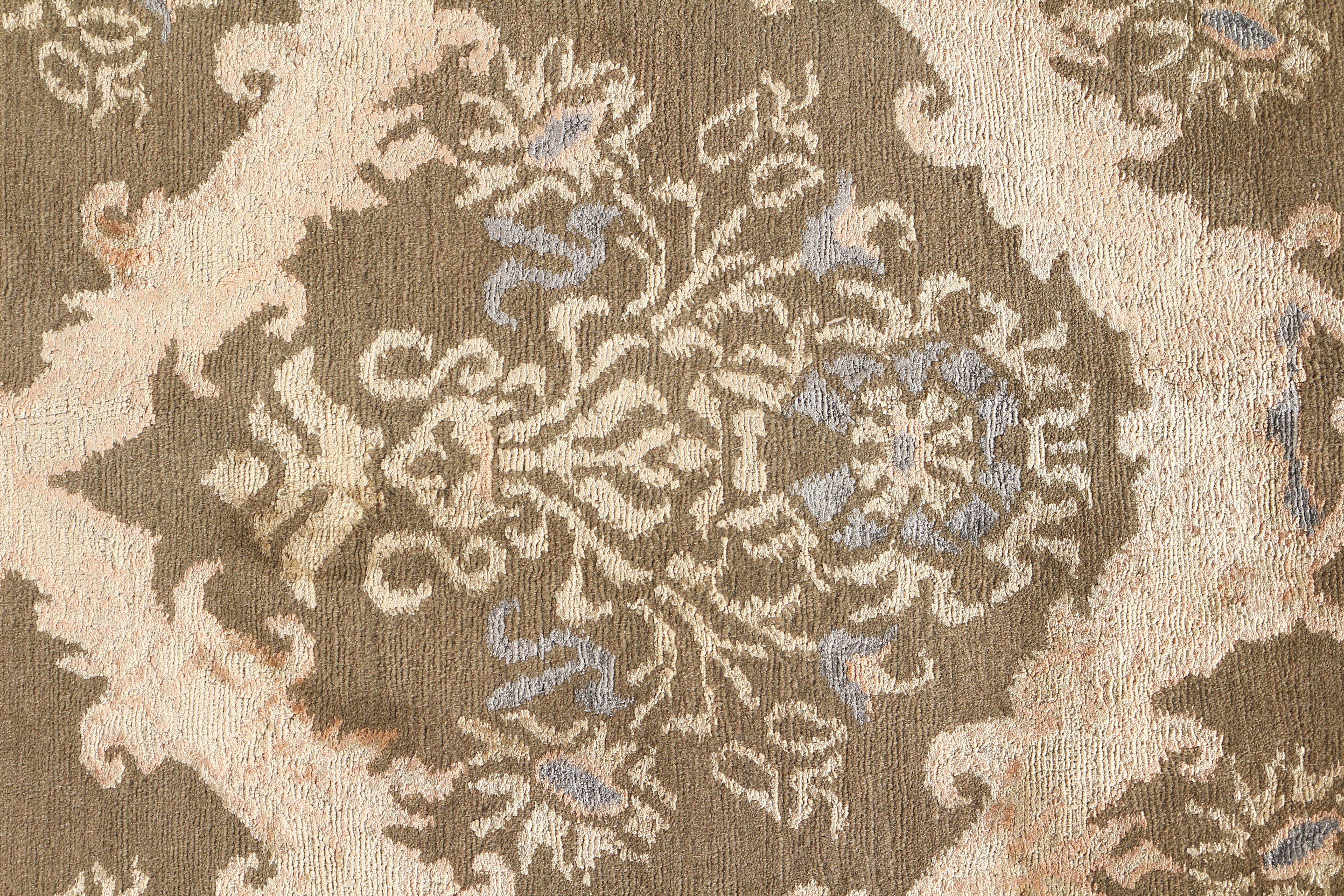 Hand-Knotted Rug & Kilim's Hand Knotted European Floral Rug Beige Green Custom Pattern