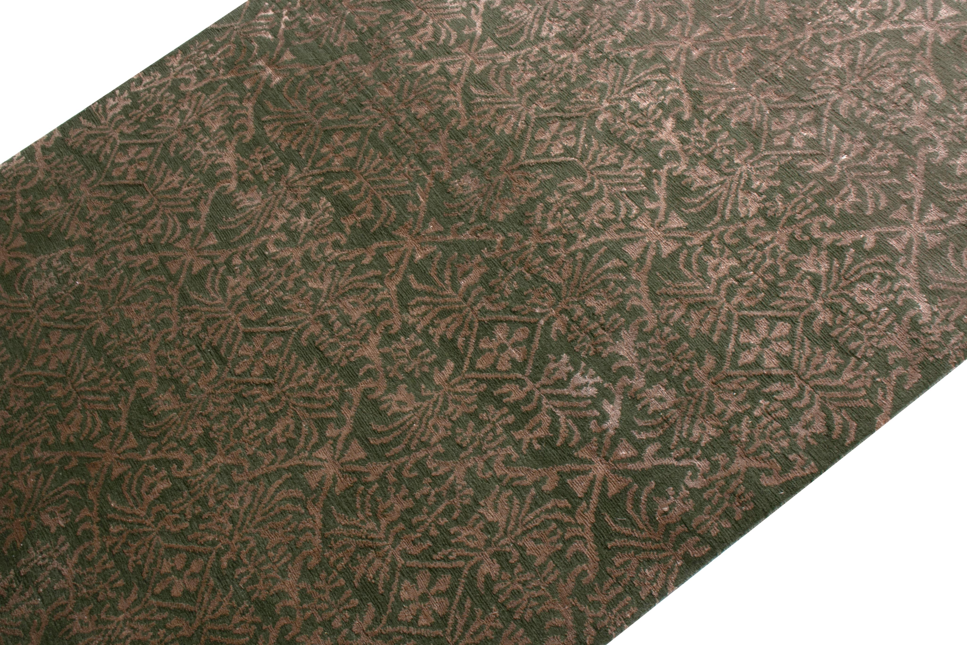 Art Deco Rug & Kilim's Hand Knotted European Style Rug Beige-Brown Green Floral Pattern