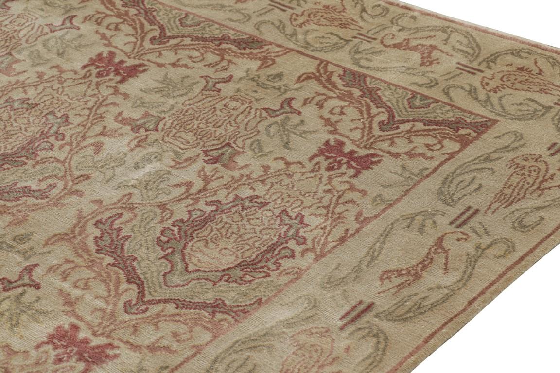 Nepalese Rug & Kilim’s European Style Rug in Beige Brown with Floral Patterns “Granada” For Sale