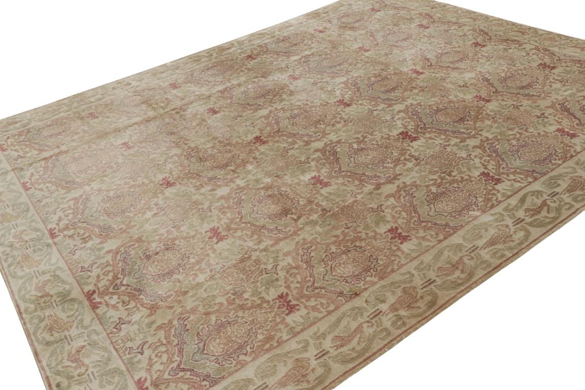Hand-Knotted Rug & Kilim’s European Style Rug in Beige Brown with Floral Patterns “Granada” For Sale