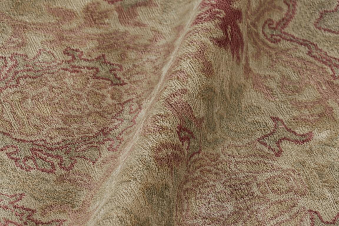 Silk Rug & Kilim’s European Style Rug in Beige Brown with Floral Patterns “Granada” For Sale