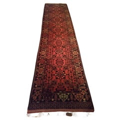 Vintage Hand-Knotted Extra Long Oriental Runner, Wool and Cotton 'All Over Pattern'