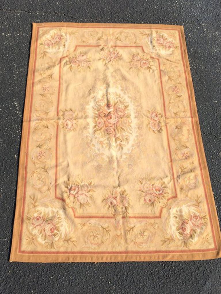 Hand Knotted Flatweave Aubusson Rug 4' x 6' New With Tags. Gorgeous earth tone colors make up this beauty. 