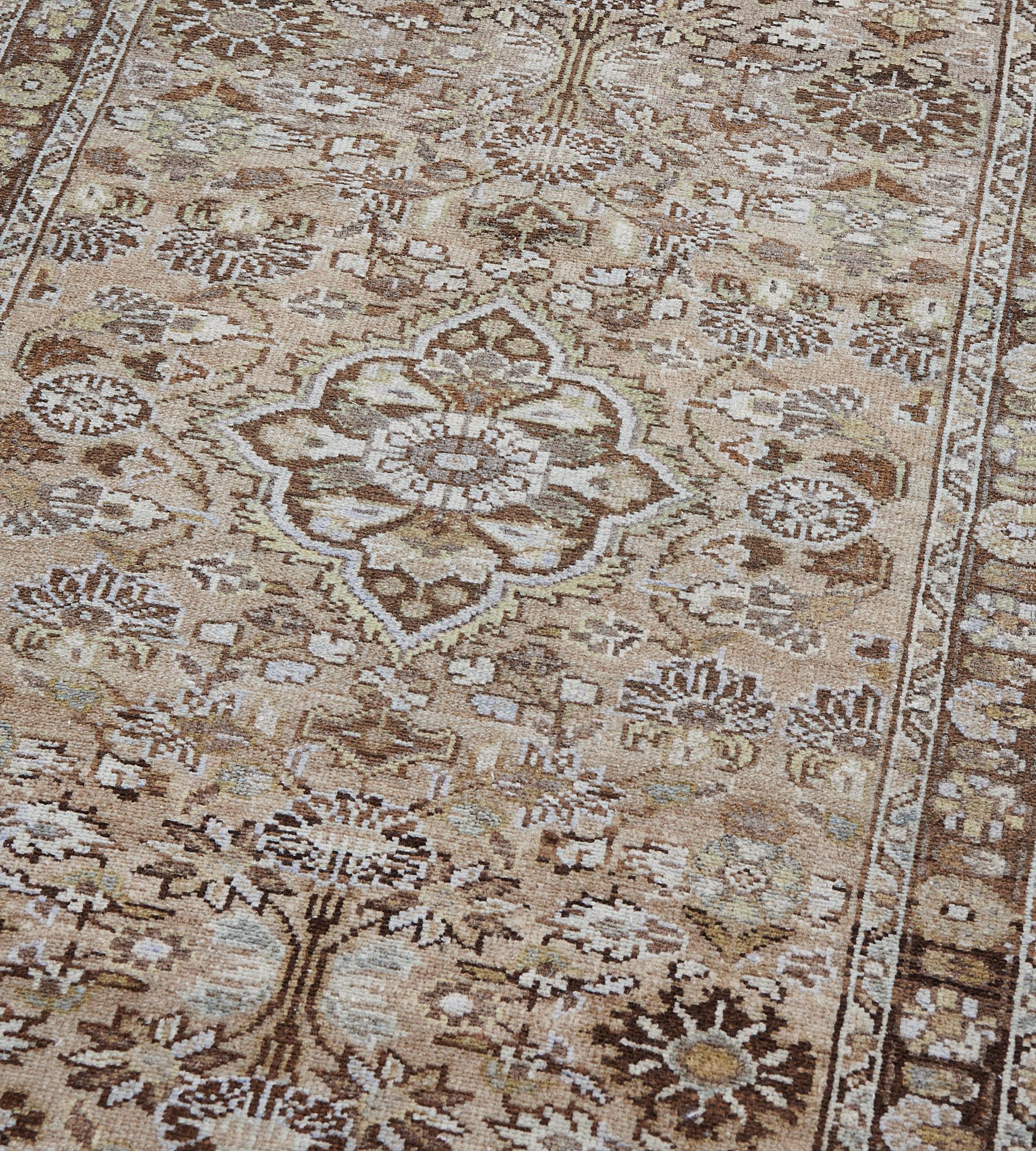 Hand-Knotted Floral Antique Wool Persian Malayer Runner In Good Condition For Sale In West Hollywood, CA