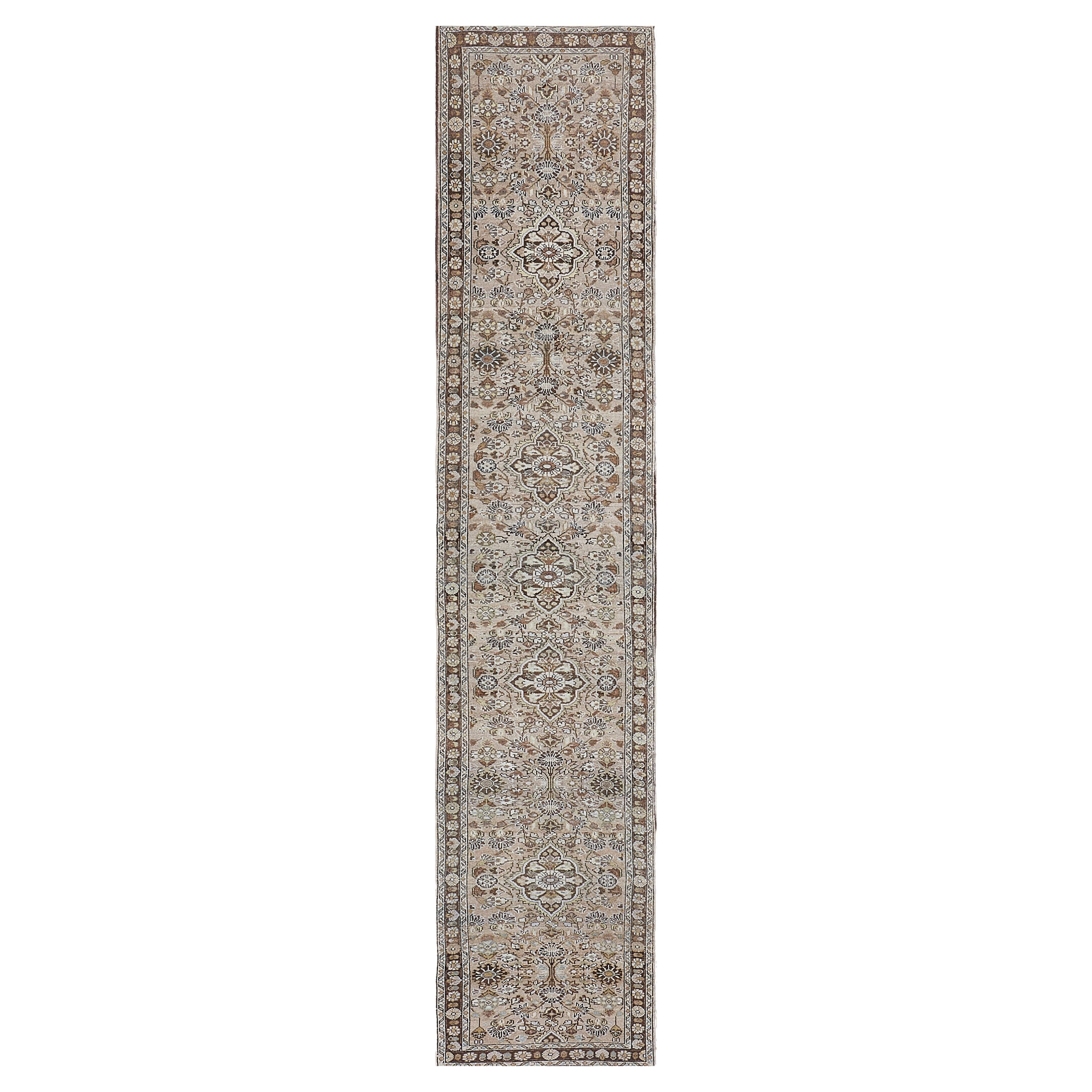 Hand-Knotted Floral Antique Wool Persian Malayer Runner For Sale