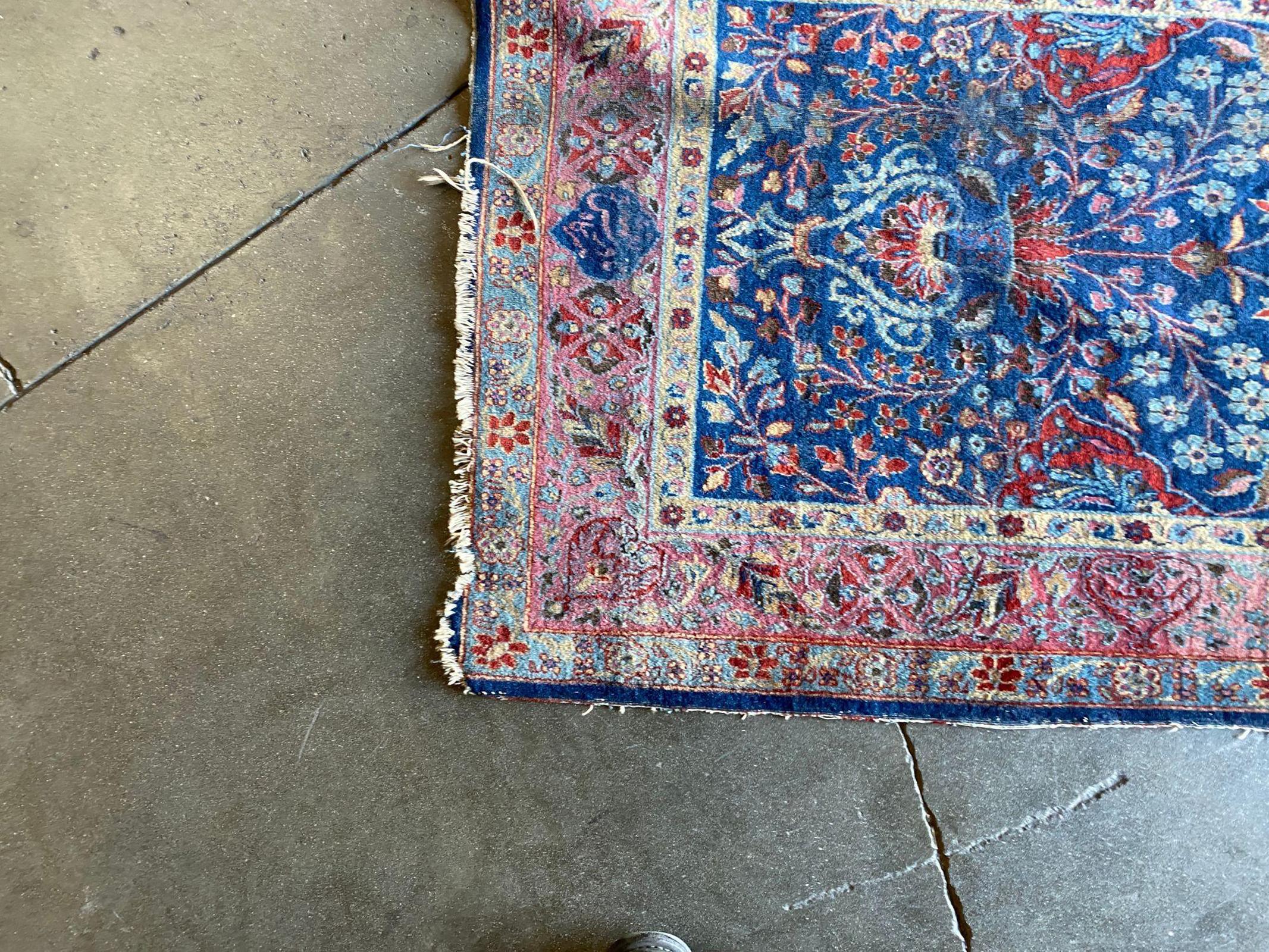 Hand Knotted Floral Blue / Red Silk Persian Rug In Excellent Condition For Sale In Van Nuys, CA