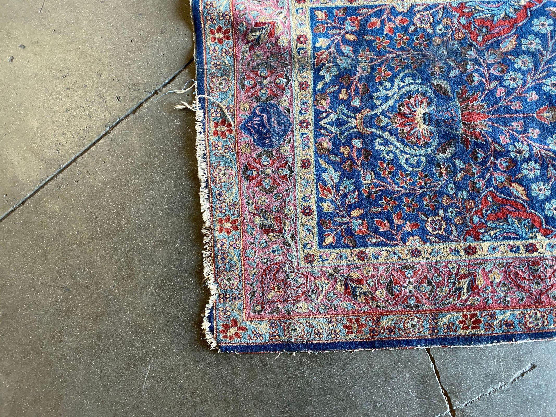 Hand Knotted Floral Blue / Red Silk Persian Rug For Sale 1