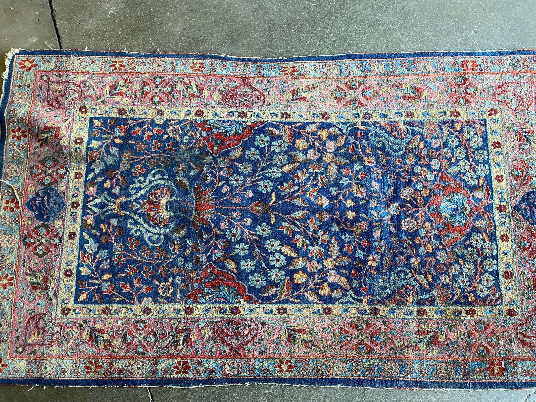 Hand Knotted Floral Blue / Red Silk Persian Rug For Sale 2