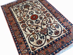 Hand-Knotted Floral Cream Carpet, Ivory Oriental Wool Area Rug