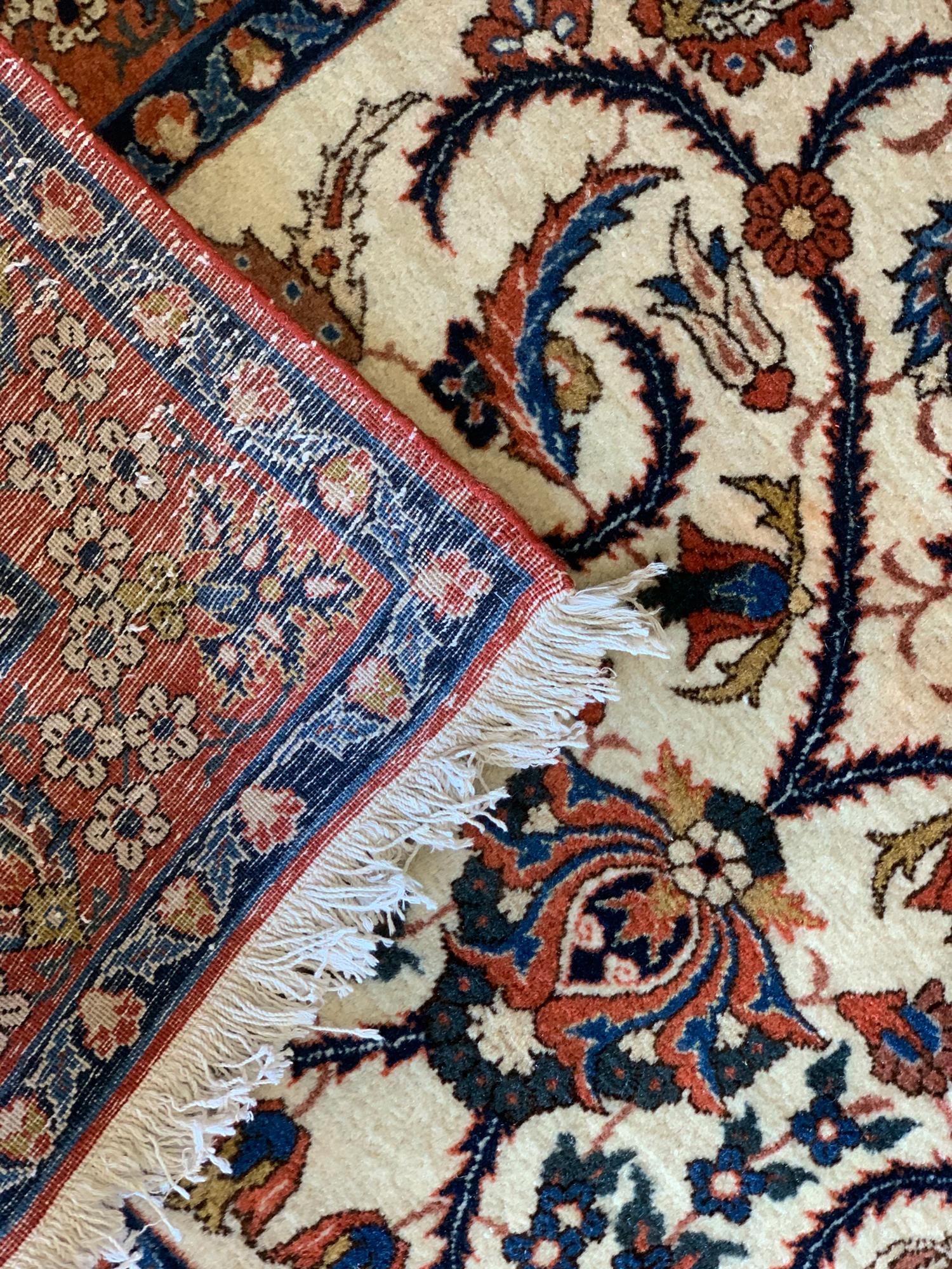 Caucasian Hand-Knotted Floral Cream Carpet, Ivory Oriental Wool Area Rug