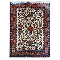 Hand-Knotted Floral Cream Carpet, Ivory Oriental Wool Area Rug