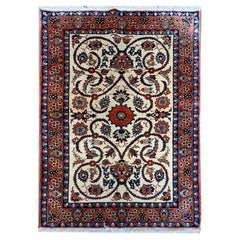 Tapis crème à motifs floraux noués à la main, tapis en laine orientale ivoire