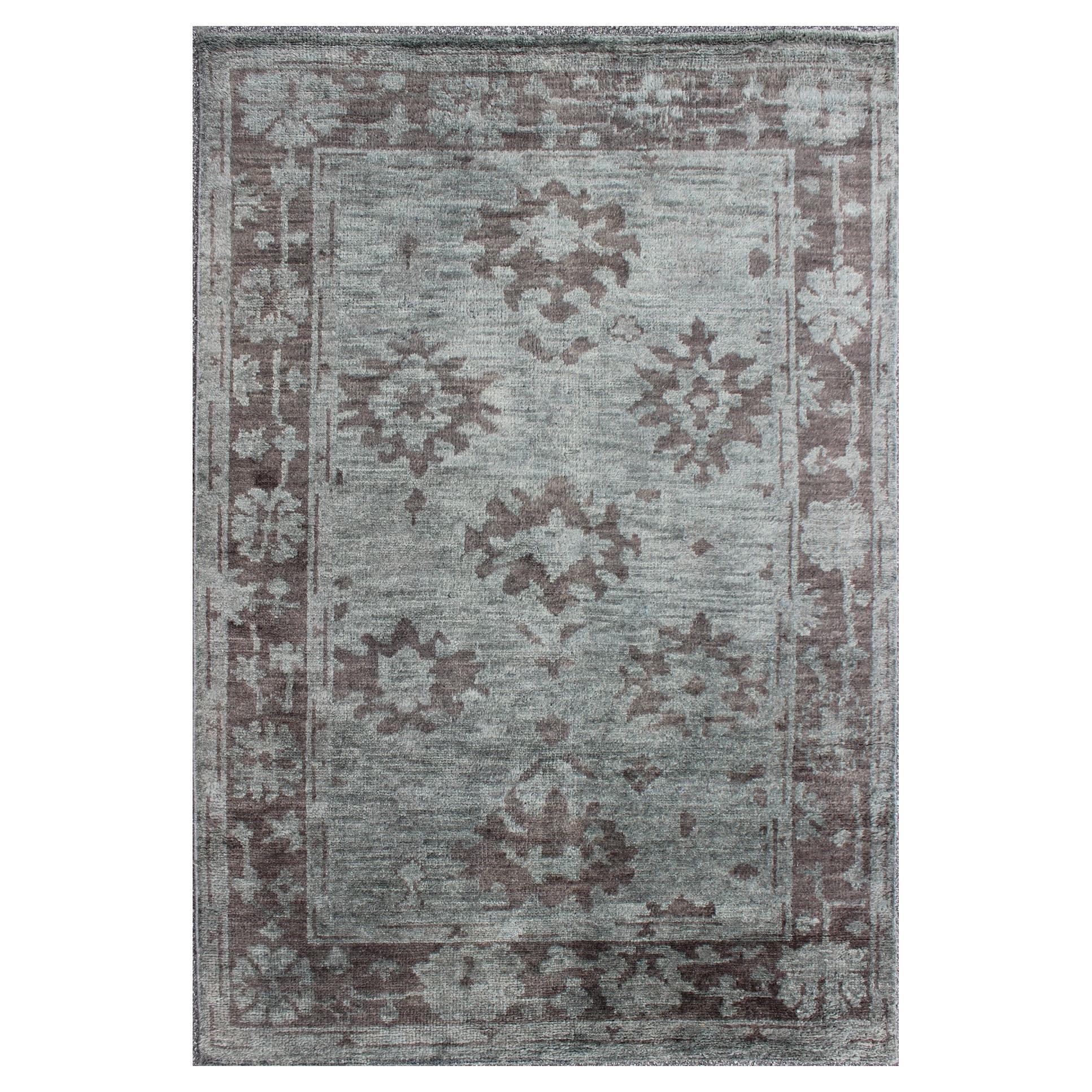 Hand-Knotted Floral Oushak Design Rug