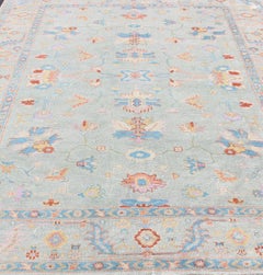 Hand-Knotted Floral Oushak Rug in Light Blue by Keivan Woven Arts