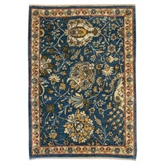 Hand-Knotted Floral Rug, Blue Ivory Botanical Garden Design Wool Carpet, 2' x 3'