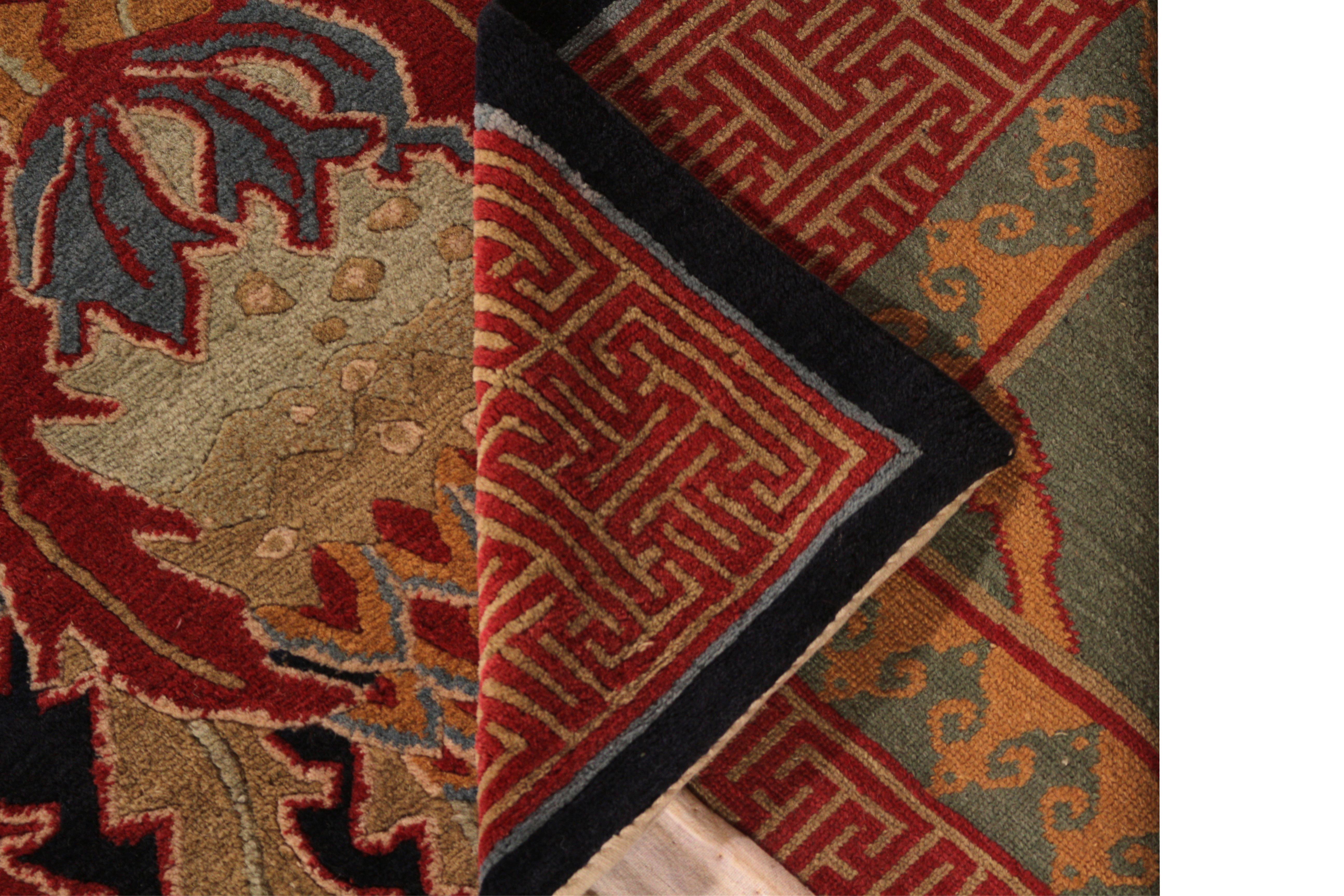 Rug & Kilim's Hand Knotted Floral Rug Red Green Pomegranate Pattern Rug In Excellent Condition In Long Island City, NY
