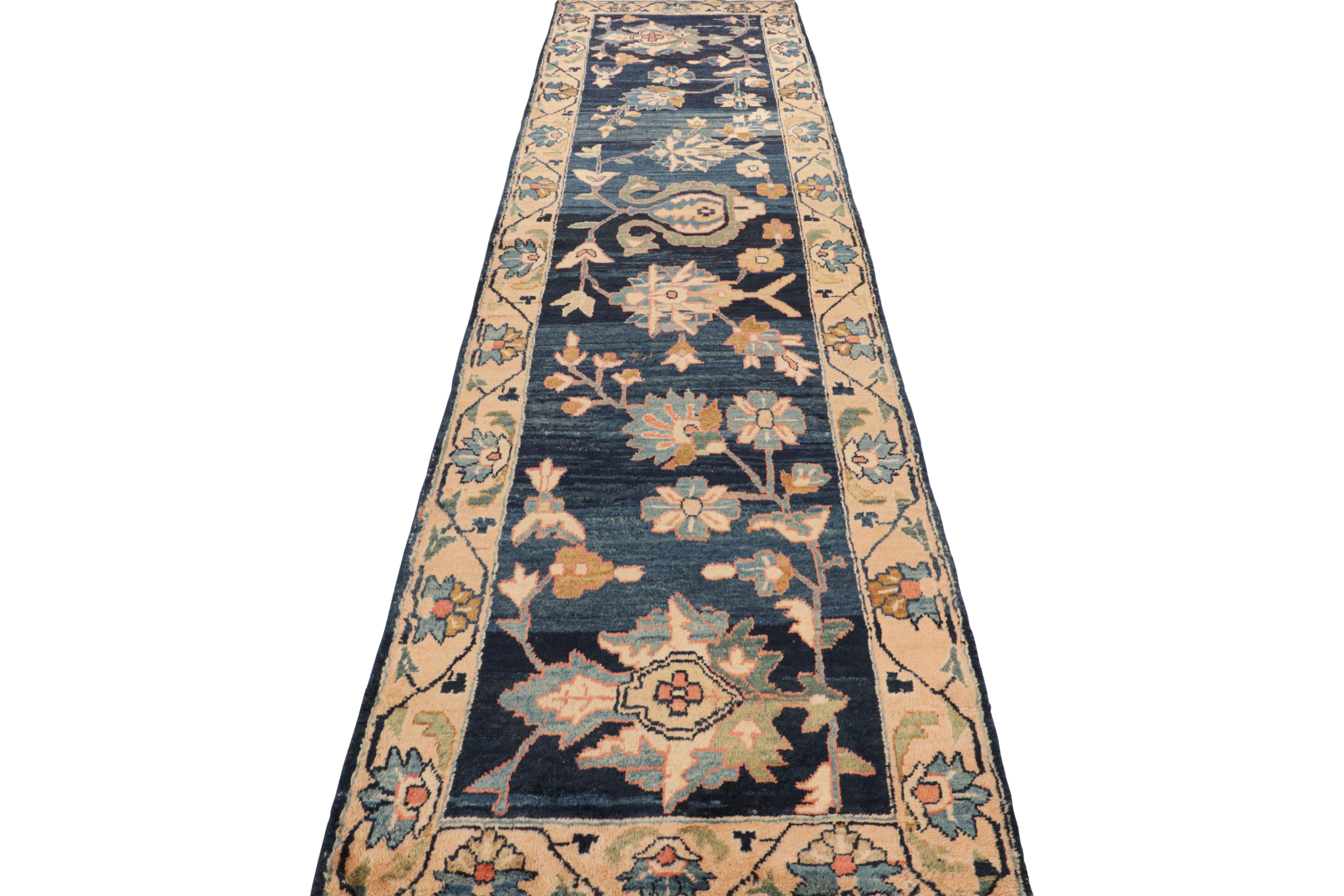 Hand Knotted Floral Vintage Persian Runner in Blue and Yellow by Rug & Kilim In Good Condition For Sale In Long Island City, NY