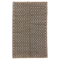 Hand-Knotted Geometric Wool Rug, Art Deco Inspired, Gray and Ivory, 4x6