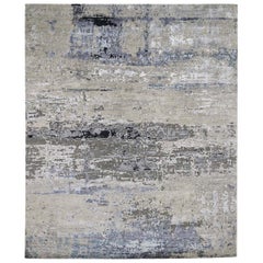 Hand Knotted Gray Abstract Design Wool and Silk Oriental Rug