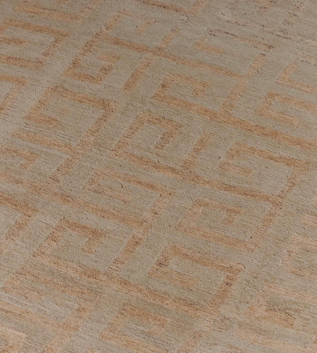 Annodato a mano Knots Rugs in canapa con motivi a chiave greca, annodato a mano in vendita