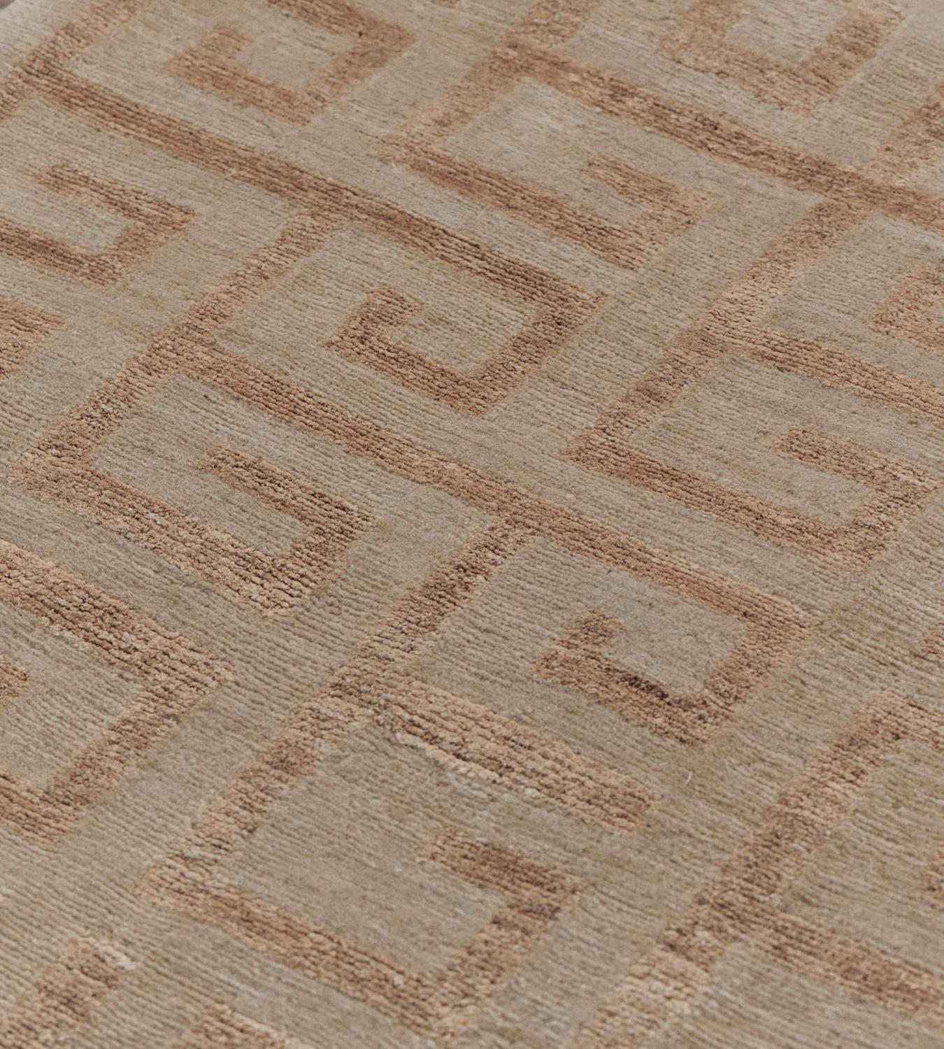 Contemporary Hand-Knotted Greek Key Patterned Hemp Rug For Sale