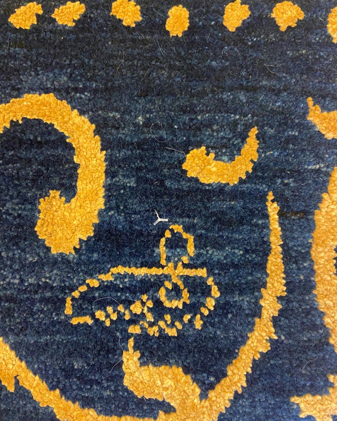 Tapis en laine noué à la main, vert, bleu et or, inspiré de l'Art Nouveau, 2x3 en vente 2