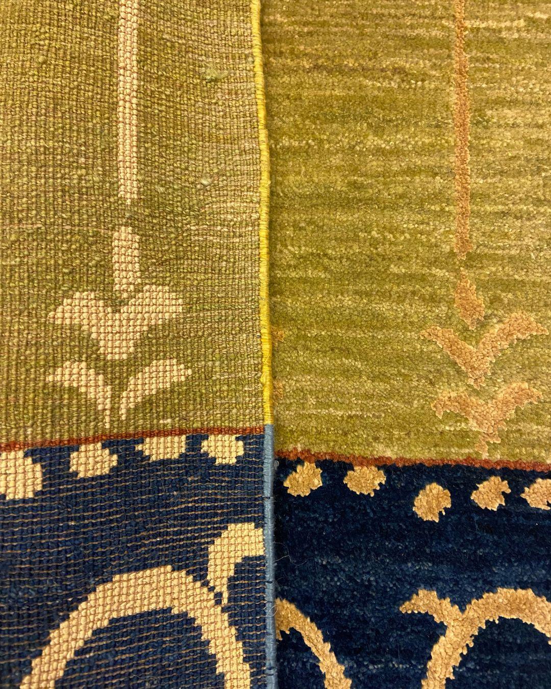 Tapis en laine noué à la main, vert, bleu et or, inspiré de l'Art Nouveau, 2x3 en vente 3