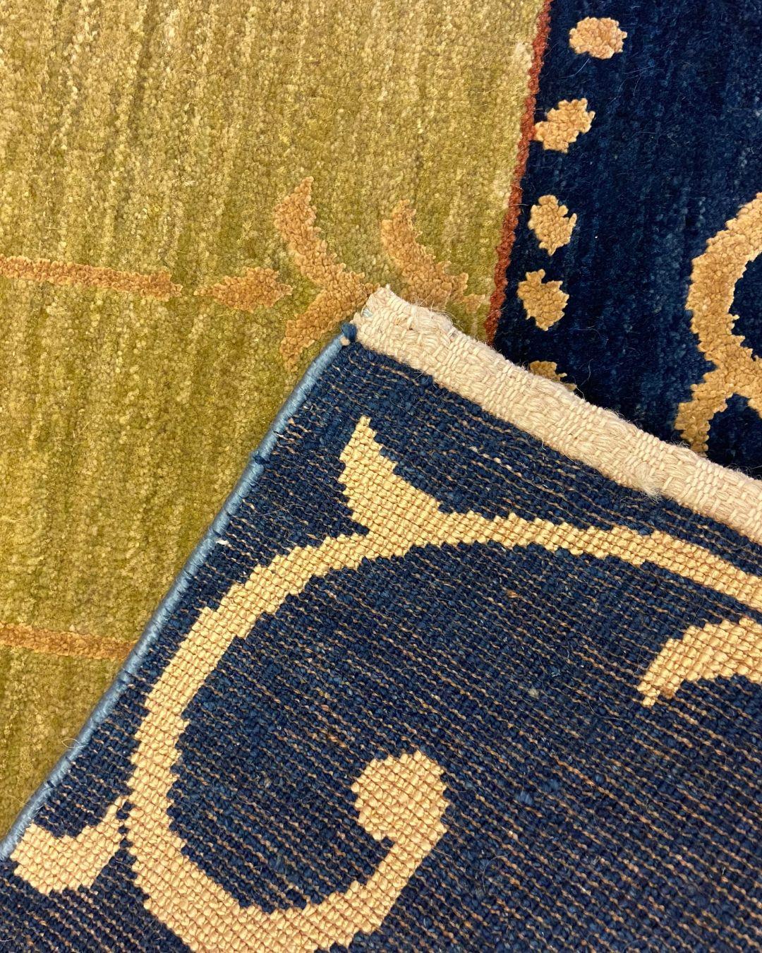Tapis en laine noué à la main, vert, bleu et or, inspiré de l'Art Nouveau, 2x3 en vente 5