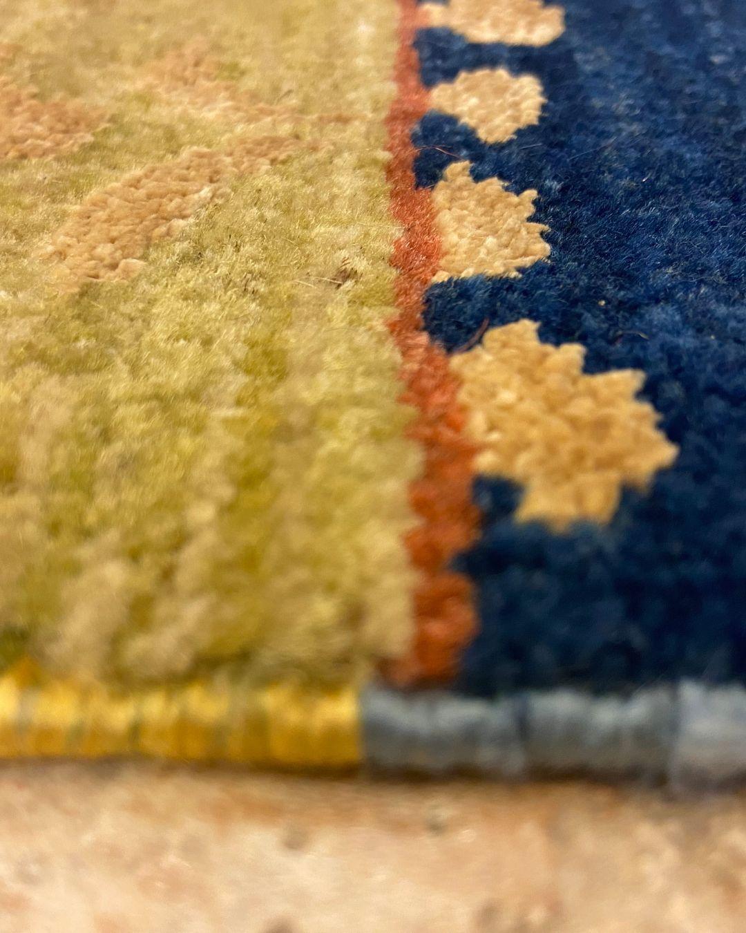 Tapis en laine noué à la main, vert, bleu et or, inspiré de l'Art Nouveau, 2x3 en vente 6