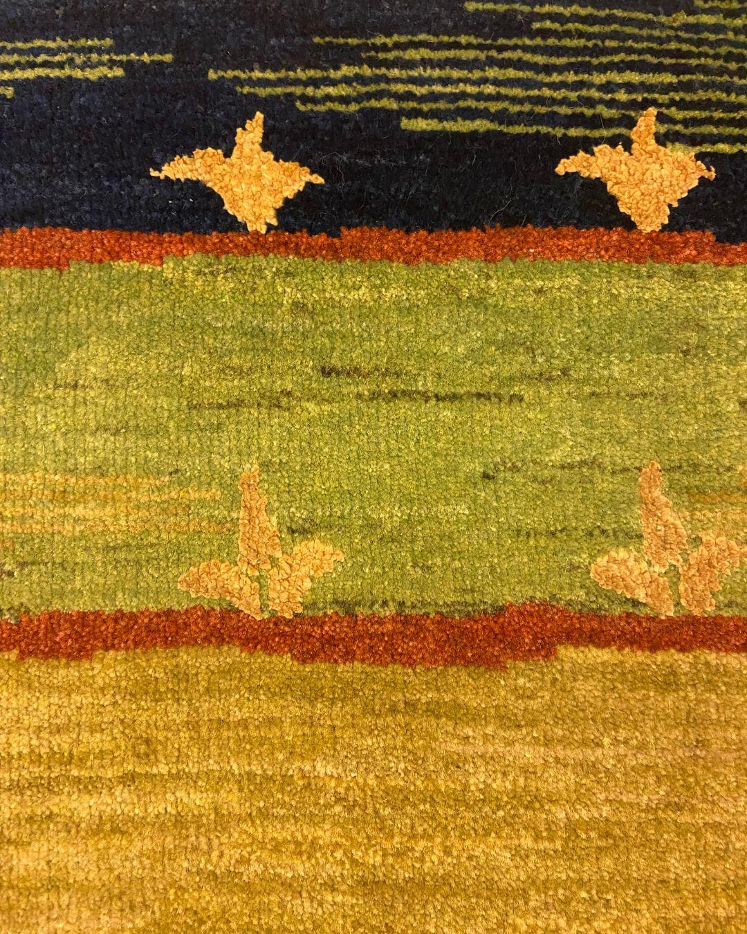 Tapis en laine noué à la main, vert, bleu et or, inspiré de l'Art Nouveau, 2x3 Neuf - En vente à New York, NY