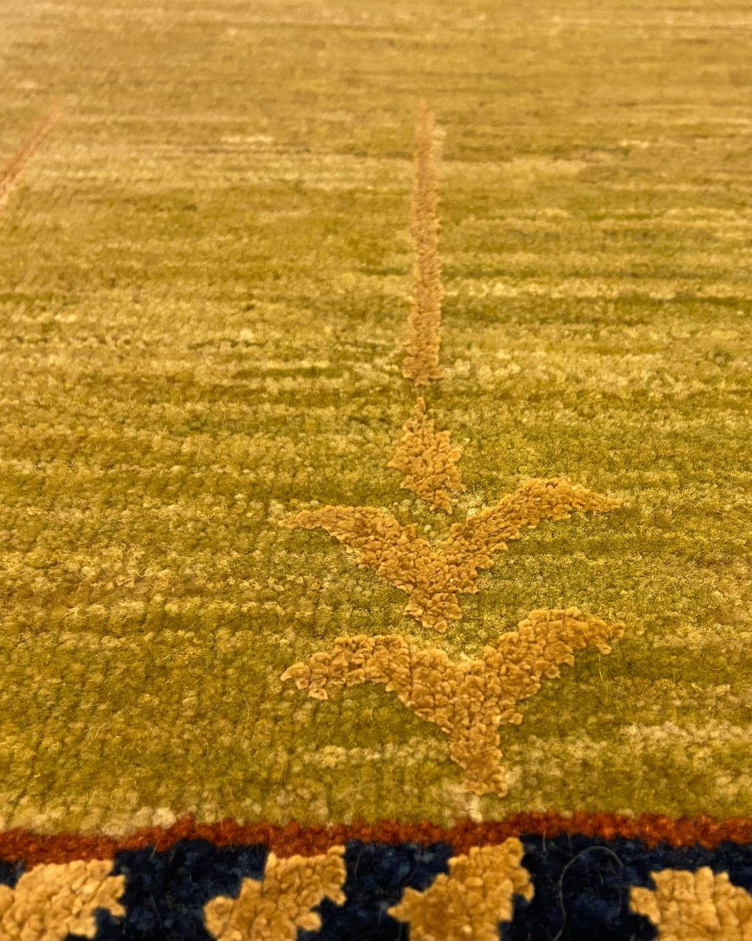 XXIe siècle et contemporain Tapis en laine noué à la main, vert, bleu et or, inspiré de l'Art Nouveau, 2x3 en vente