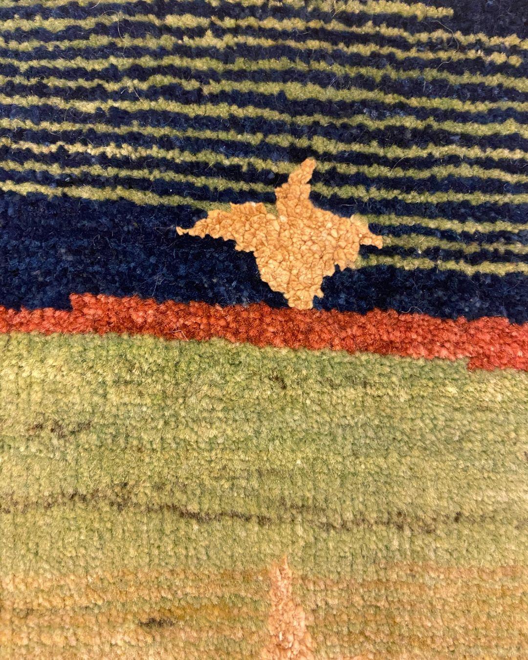 Tapis en laine noué à la main, vert, bleu et or, inspiré de l'Art Nouveau, 2x3 en vente 1