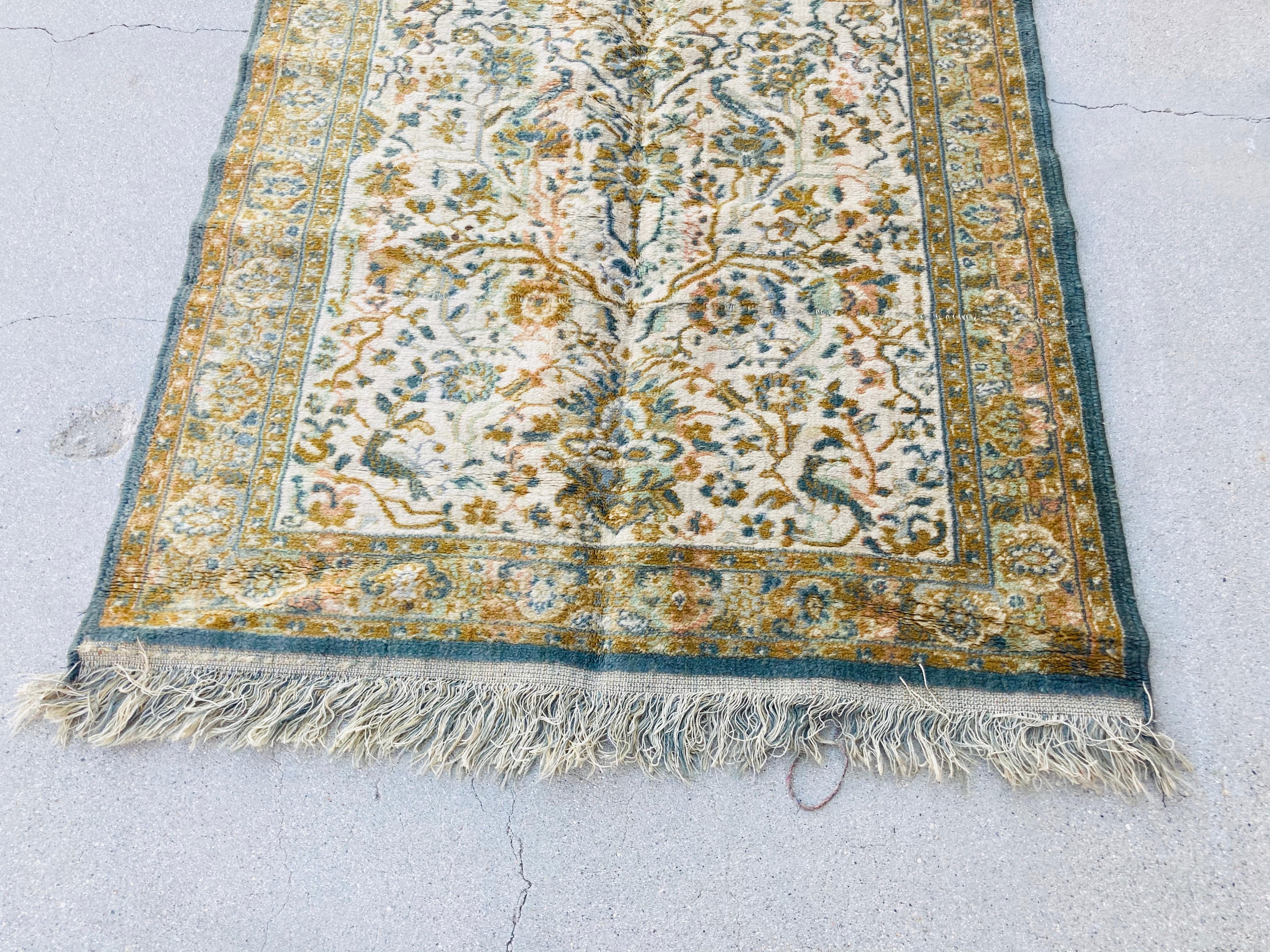 Bohemian 1950s Hand Knotted Green Runner from Turkey For Sale