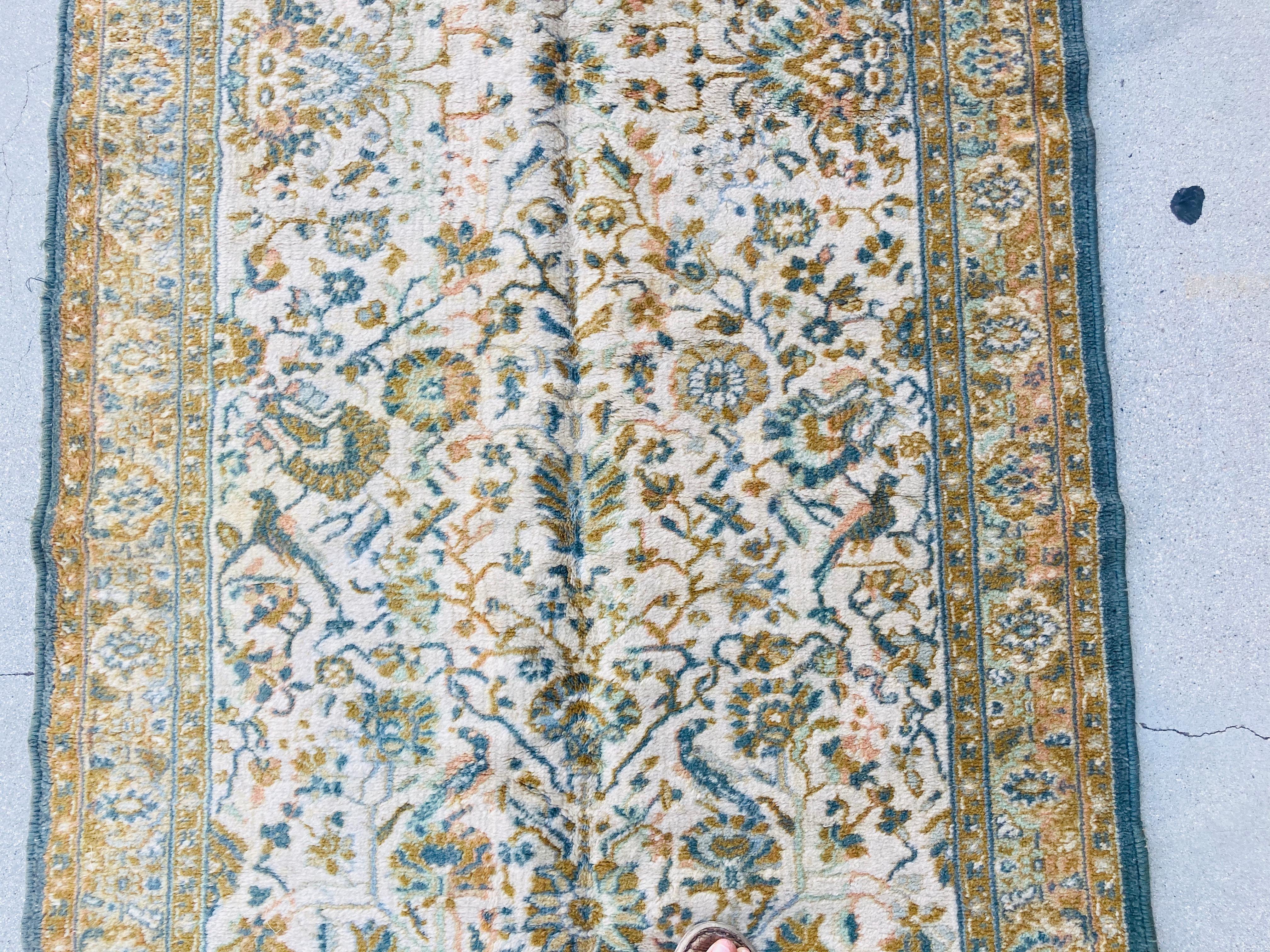1950s Hand Knotted Green Runner from Turkey In Good Condition For Sale In North Hollywood, CA