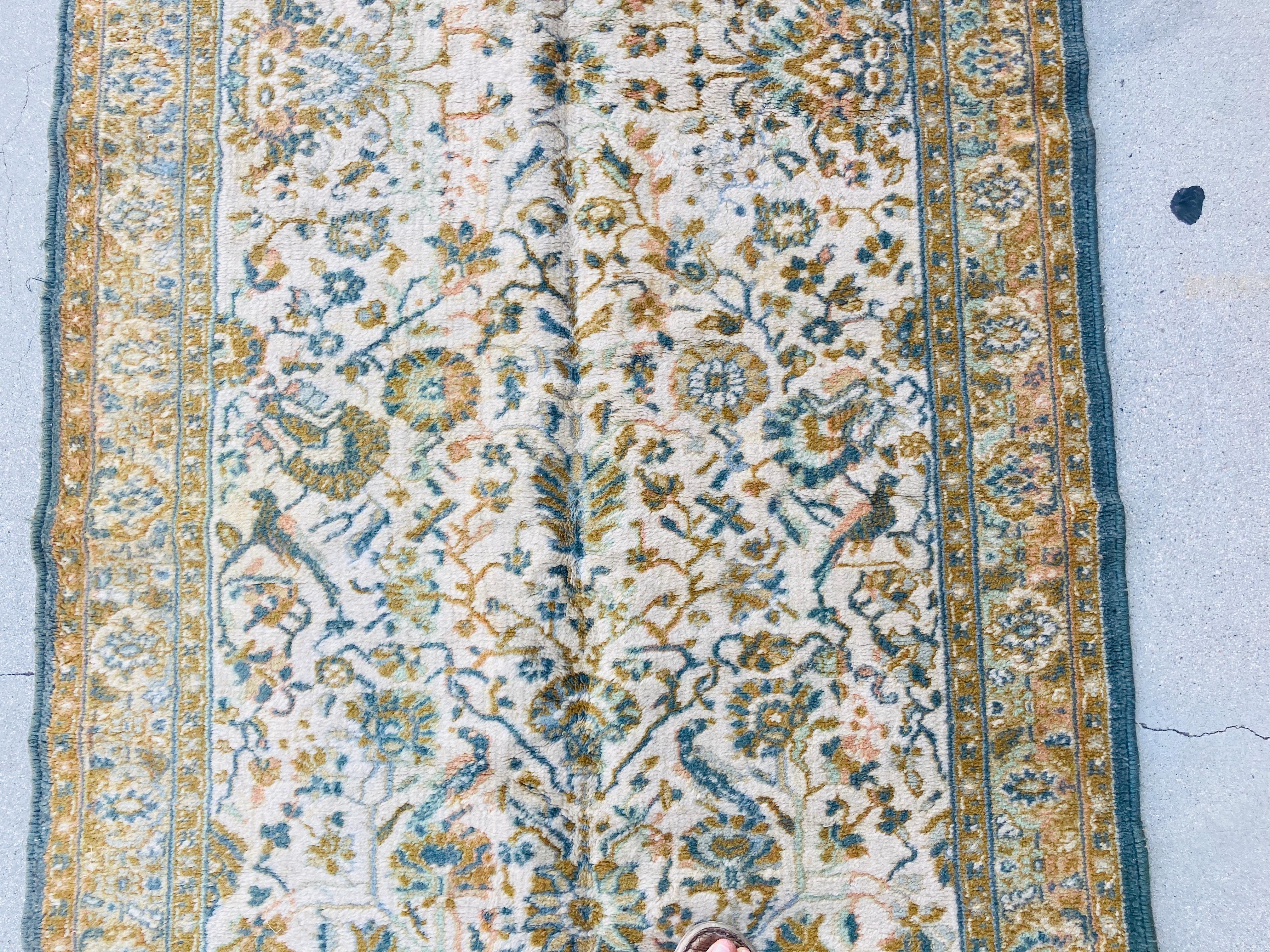 1950s Hand Knotted Green Runner from Turkey In Good Condition For Sale In North Hollywood, CA